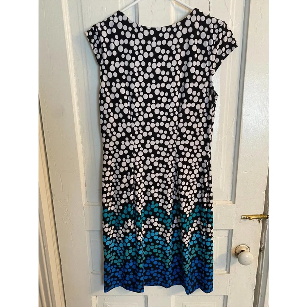 Liz Claiborne Black White Blue Polka Dot Dress